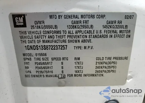 2007 Chevrolet Trailblazer Ls из США, поврежденный, VIN 1GNDS13S872237257